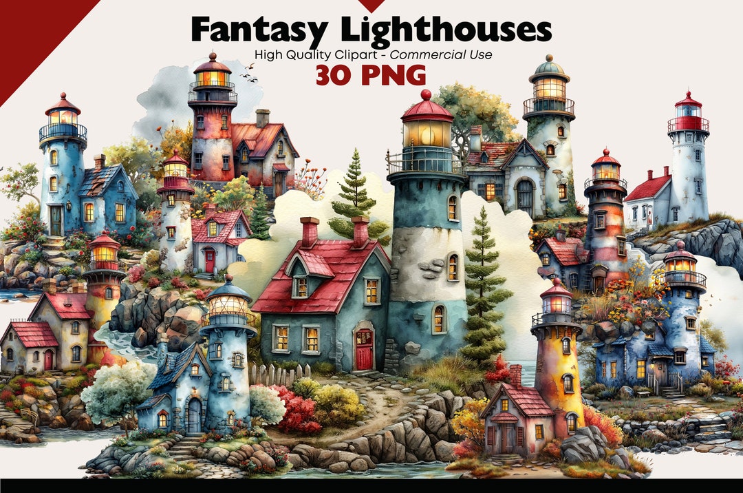 Vintage Lighthouse Clipart Bundle, Rustic Lighthouse Watercolor ...