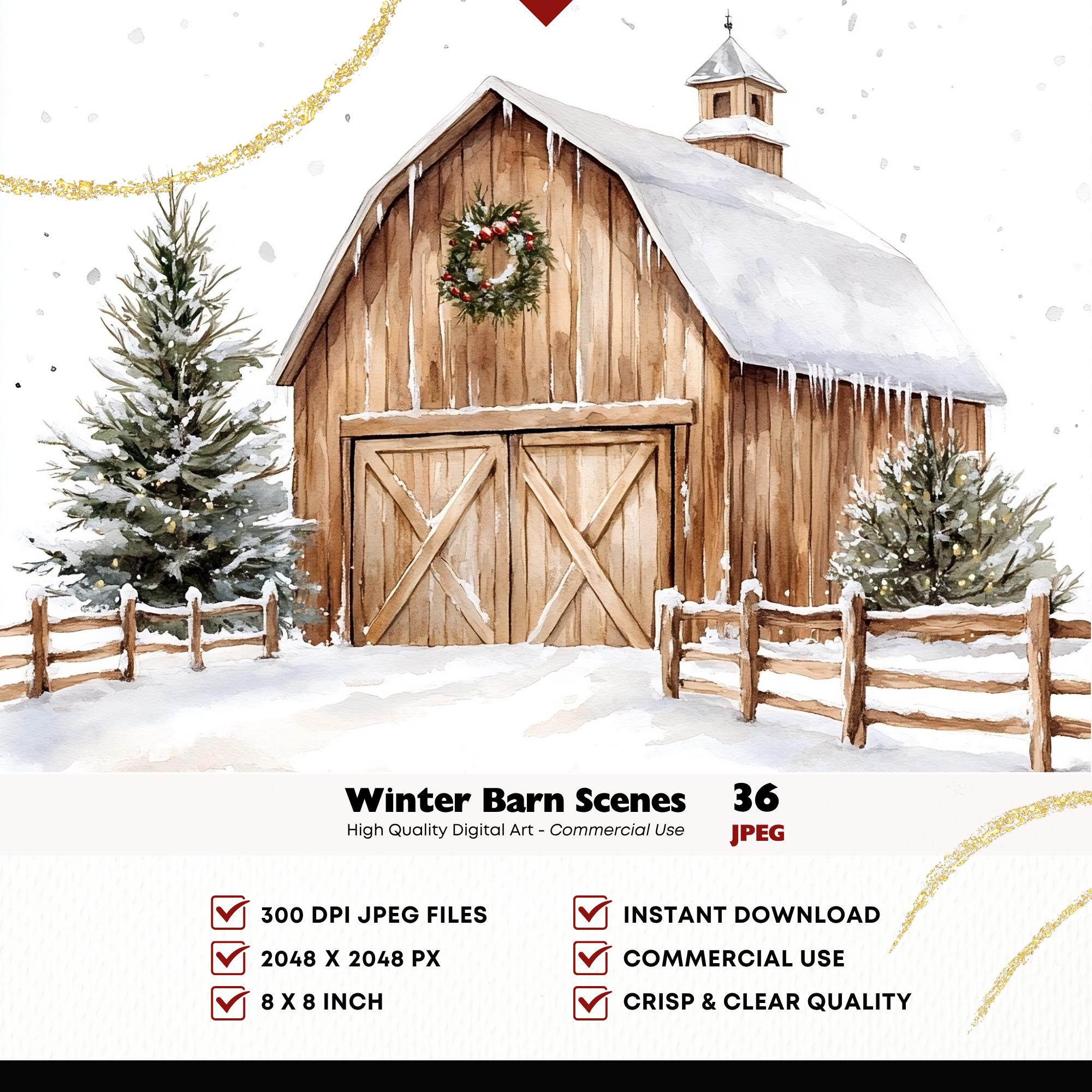 Winter Barn Clipart Bundle Snowy Landscapes Graphics Digital Download ...