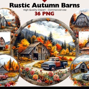 Rustic Autumn Barn Clipart Bundle Farm PNG Autumn Landscape Watercolor Countryside Digital Download Fall Barn Printable Farmhouse PNG Ranch