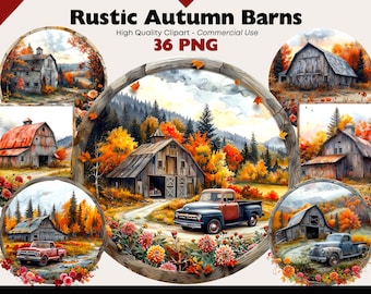 Rustic Autumn Barn Clipart Bundle Farm PNG Autumn Landscape Watercolor Countryside Digital Download Fall Barn Printable Farmhouse PNG Ranch
