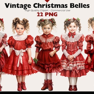 Vintage Christmas Girls Clipart Bundle, Victorian Watercolor Christmas PNG , Adorable Christmas Kids, Vintage Girls Digital Stickers Winter