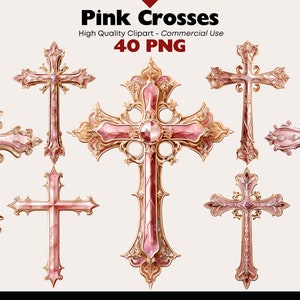 Rosa Kreuz Clipart Bundle, Vintage Kreuz PNG, religiöse Grafik Aquarell, christliche PNG Papier Handwerk Digitaler Download, Kreuz Scrapbooking