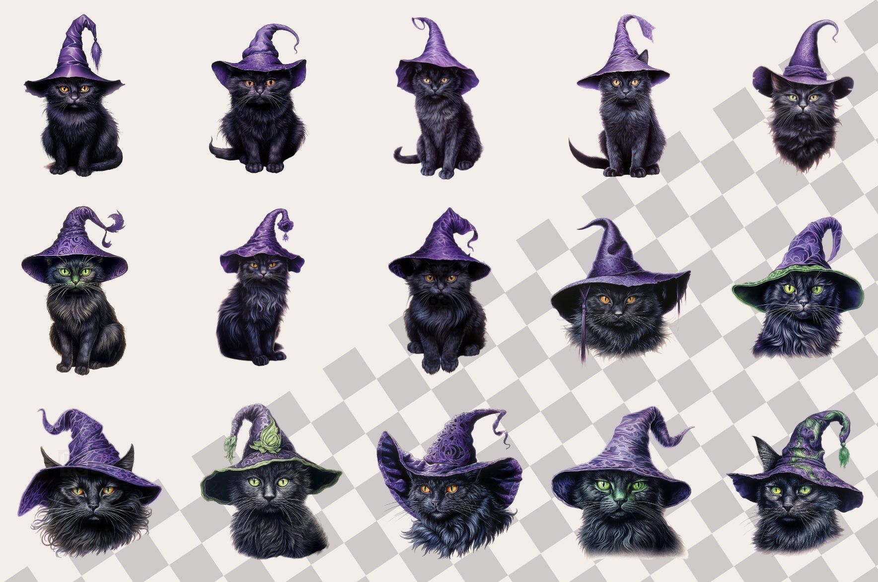 Witchy Cat Clipart Bundle Black Cat PNG Digital Cat With - Etsy