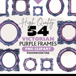 Purple Victorian Frame Clipart Bundle Ornate Vintage Empty Borders Decorative Scrollwork Digital Download Ephemera Paper Crafts Scrapbooking