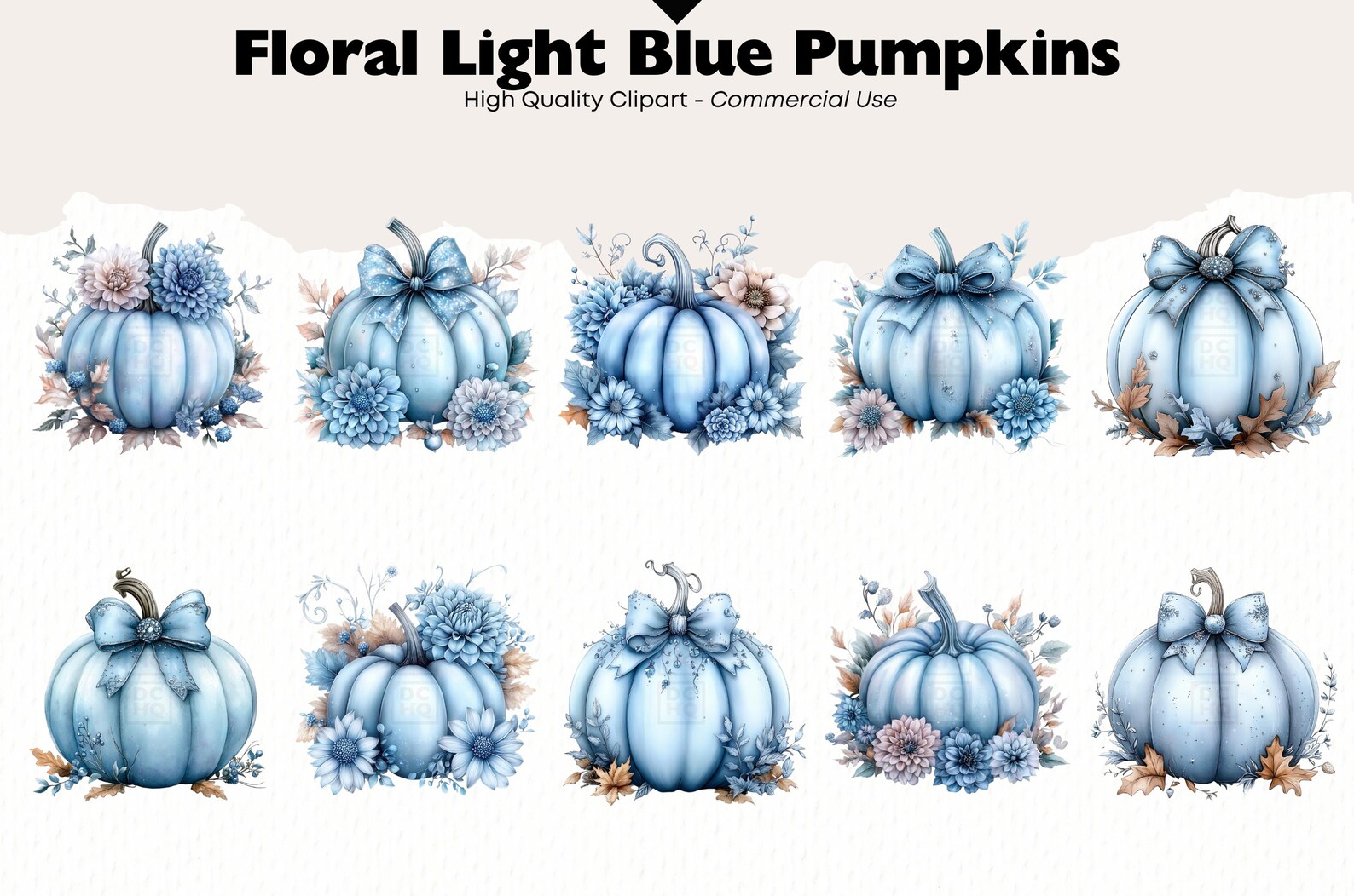 Light Blue Pumpkins Clipart Bundle Autumn Watercolor Png Pumpkin and ...