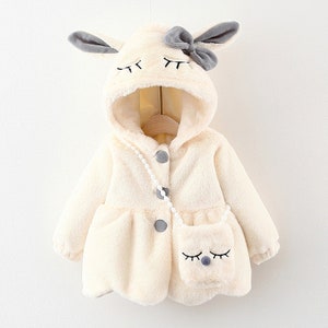 Oreilles de lapin mignonnes peluche bébé veste noël douce princesse filles manteau automne hiver chaud vêtements d'extérieur à capuche bambin fille vêtements