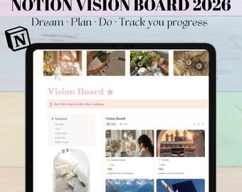 Digital Planner 2026 Notion Life Planner Minimalist Vision Board System Instant Download