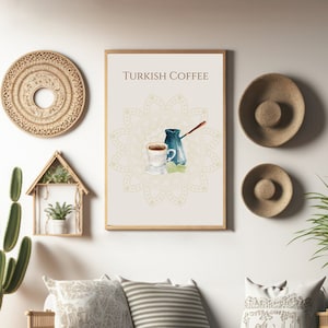 Turkish Coffee: Turkish Coffee and Traditional Motifs I Turkish Digital Art I Turkish Coffee Art I Printable Kitchen Wall Art