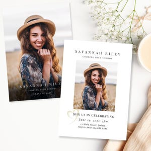 Graduation announcement template, 2025 senior announcement, minimalist invitation with photos, modern canva template, graduation party
