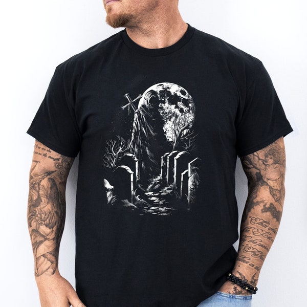 Reaper In The Cemetery Shirt, Alt Clothing,Goth Clothing, Dark Academia, Weirdcore Abstract Art, Unisex Shirt, Halloween