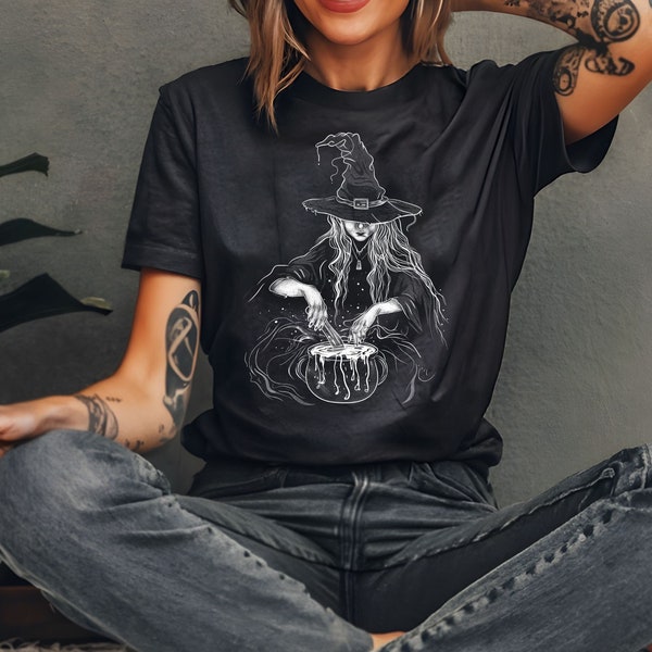 Witch At The Cauldron, Witchy Vibes, Alt Clothing, Goth Clothing, Dark Academia, Weirdcore Abstract Art, Unisex Shirt, Alternative
