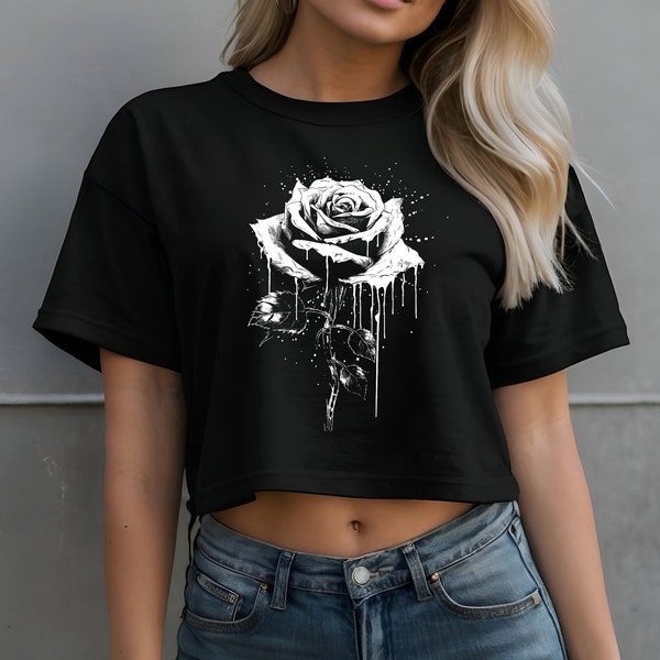 Bleeding Rose Crop Top, Alt Clothing, Goth Clothing, Dark Academia, Alternative, Halloween