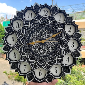 Mandala Wall Clock, Wooden Mandala Clock, Flower Wall Clock, Wall Clock Unique Wood, Layered Clock, Multilayer Clock, Indian Mandala Art