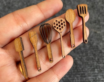 Set Of Different Types Of Mini Wooden Cooking Spoons (3cm) Shapes Cutout Shapes Cutout ,Craft Tag Decoration, Laser Cut, Mini Spoon Set