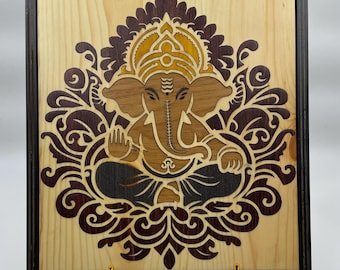 Wooden Laminated Inlay Art Ganesh Ji ,Artistic woodwork, Religious Wall Art, Puja room decor, Ganpati Home Decor, Ganesh ji Wall Art
