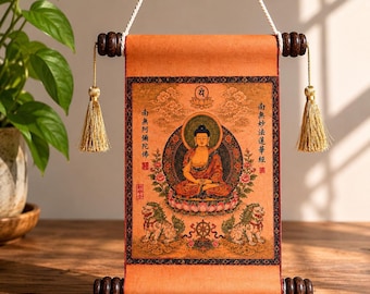 Boeddha meditatie scroll kunst aan de muur | Boeddhistische muurbanner| Spiritueel zen-decor voor huisaltaar, boeddhistisch woondecoratie cadeau, tempel en yogakunst