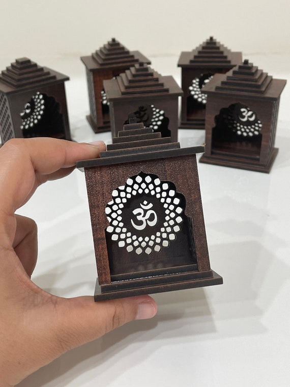 Miniature Walnut Wooden Temple (6cm), Mini Temple , Indian Wooden house, Dollhouse, Religious Shrine, Spritual Decoration ,Idol House