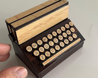 Miniature Wooden Typewriter (7.5cm), Mini Typewriter, Indian Wooden House, Artisan Craft, Display Collectible, Wooden Craftmanship,