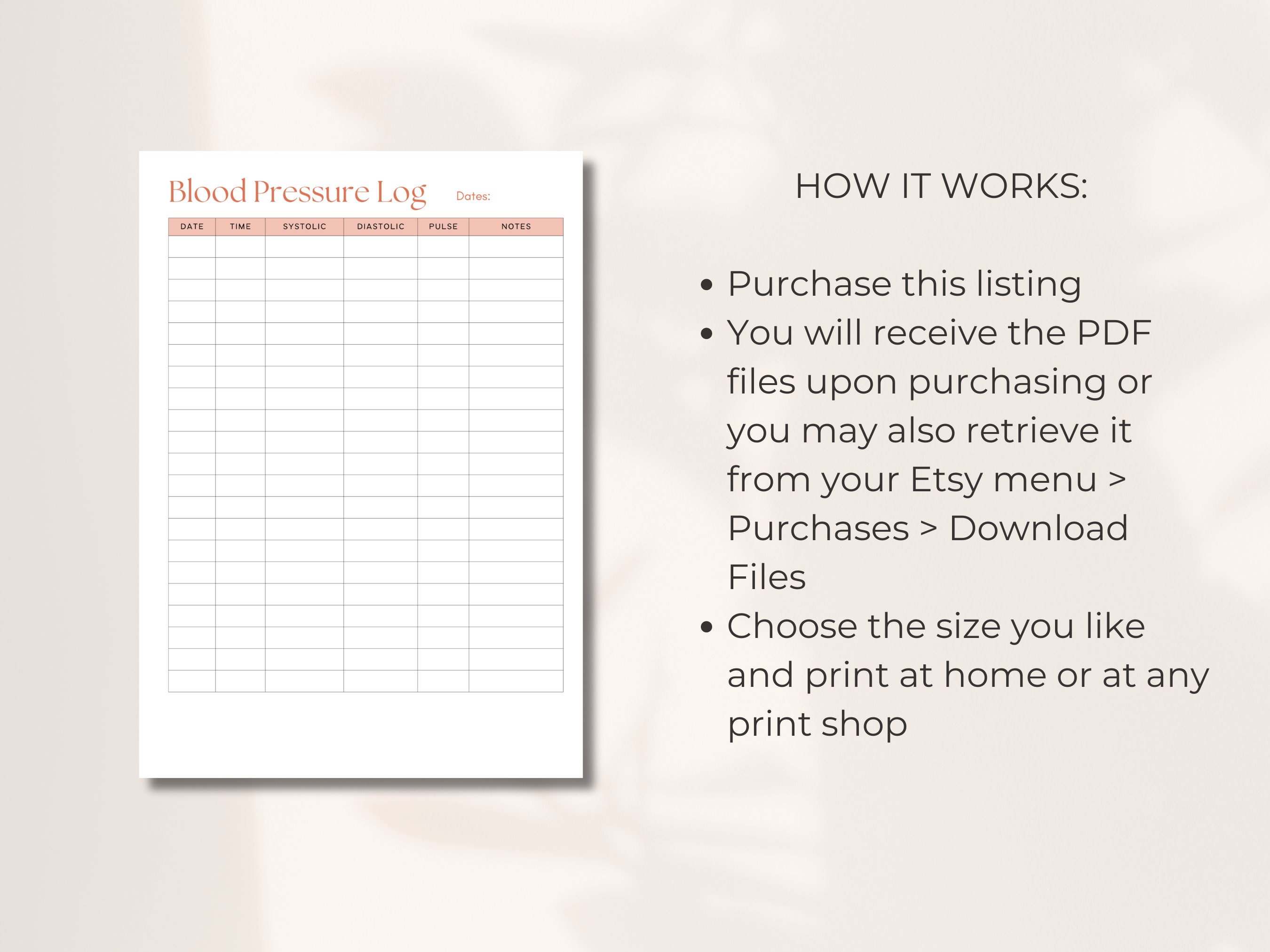 Blood Pressure Log Printable Template Daily Blood Pressure - Etsy UK