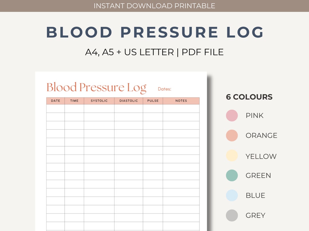 Blood Pressure Log Printable Template Daily Blood Pressure - Etsy UK
