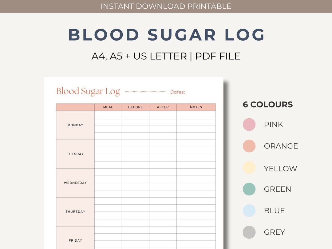 Printable Blood Sugar Log Blood Glucose Journal Gestational - Etsy