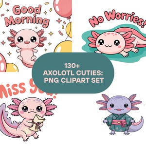 Huge 130+ Kawaii Axolotl Clipart Set – Cute PNG Bundle for Scrapbooking, Planners, T-Shirts & DIY
