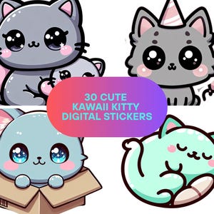 30 Cute Kawaii Kitty Digital Stickers – Cat Clipart for Planners & Crafts