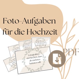 Photo tasks for the wedding, guest game, game to get to know each other, photo box, PDF download guest book / wedding game