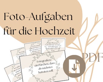 Photo tasks for the wedding, guest game, game to get to know each other, photo booth, PDF download guest book / wedding game