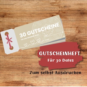 Gutscheinheft mit 30 Aktivitäten für Paare – Perfekte Date-Ideen zum Ausdrucken / Schenke unvergessliche gemeinsame Erlebnisse