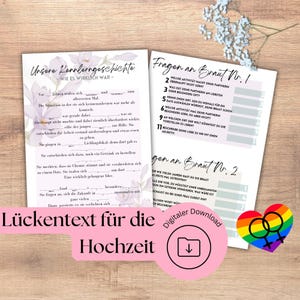 Divertente gioco di nozze da riempire con spazi vuoti per due spose - Gioco di nozze LGBTQ+ da riempire, download PDF, matrimonio tra persone dello stesso sesso