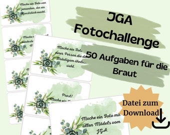 JGA Aufgaben Braut /Fotochallenge 50 witzige Aufgaben / Spiel für unterwegs / JGA Spiele zum Download