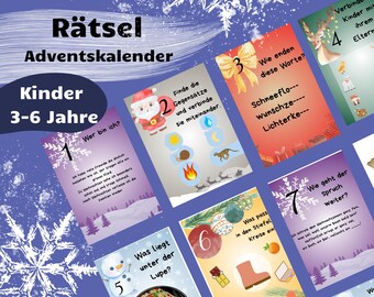Rätsel Adventskalender zum ausdrucken für Kita oder Kinder im Alter von 3 bis 6 Jahren / PDF -Download als digitaler Adventskalender