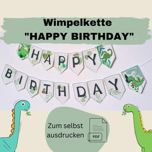 Pennant chain template to print as decoration dinosaur birthday / Happy Birthday garland for children&#39;s birthday