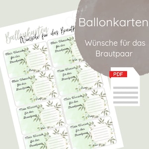 Ballonkarten Hochzeit Eukalyptus drucken / Wünsche für das Brautpaar / Aktivität für Hochzeit Polterabend Junggesellenabschied