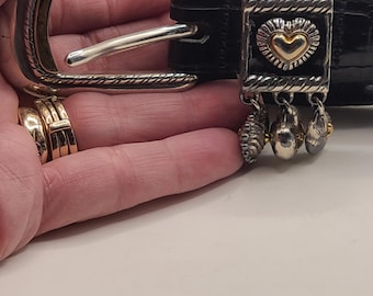 Belt Brighton black leather with dangling hearts. Med womens 30.