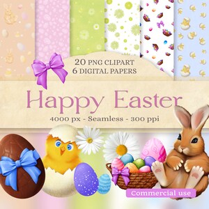Papiers numériques et Cliparts de Pâques – Papiers 4000 px Seamless – Cliparts PNG Fond transparent – Utilisation commerciale - Sandreen