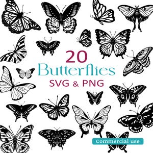 Papillons SVG et PNG pour machines de découpe Cricut, Silhouette, Découpe Laser, Clipart, Scrapbooking, Pod, DIY, Logos, Téléchargement