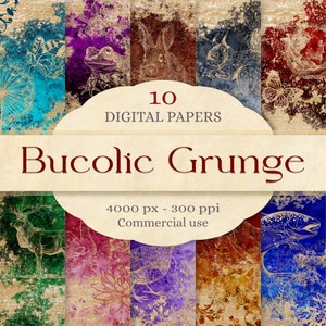 Papiers numériques champêtres et dorés - Animaux - Bucolic grunge - Grande taille 4000 px - 300 ppi - Utilisation commerciale - Sandreen