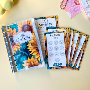10K Savings Challenge Binder: Sunflower Budgeting Trackers