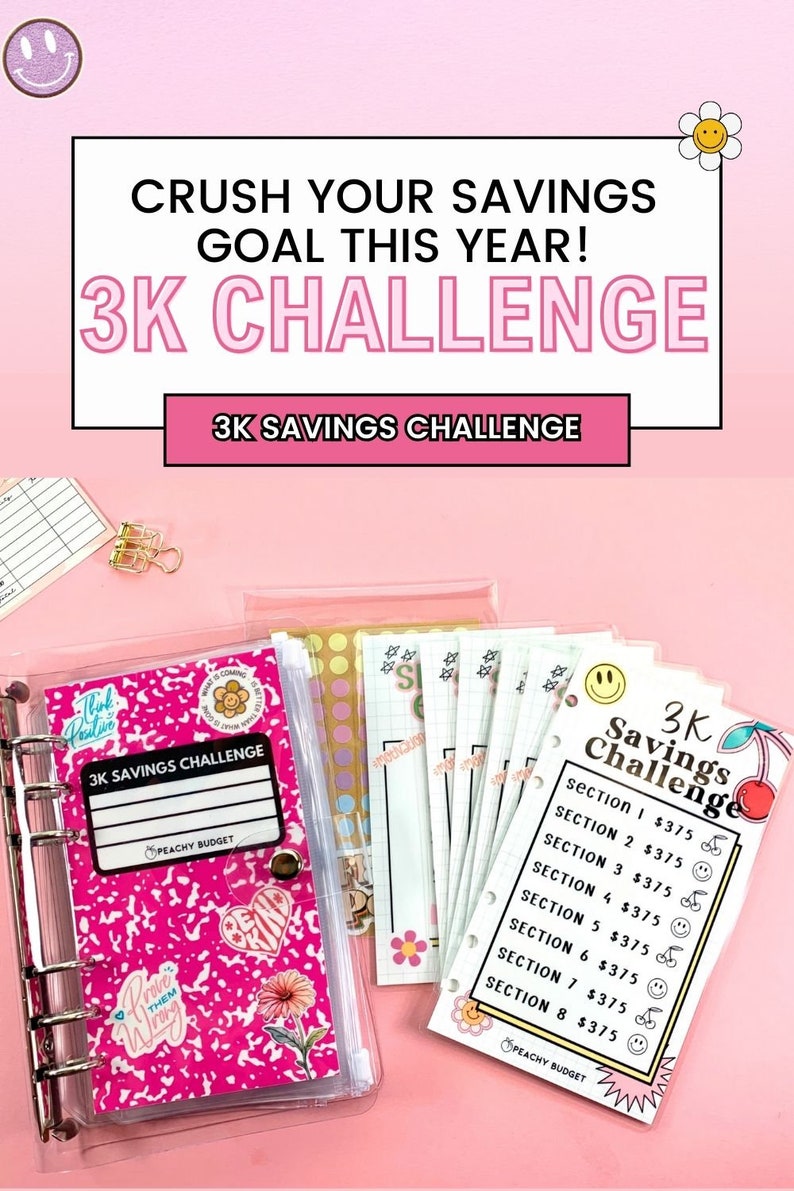 3k Savings Challenge Binder: Laminated Trackers & Cash Envelopes - Etsy