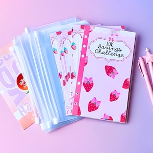 Strawberry Coquette 10K Savings Challenge Binder: Laminated Trackers image 2
