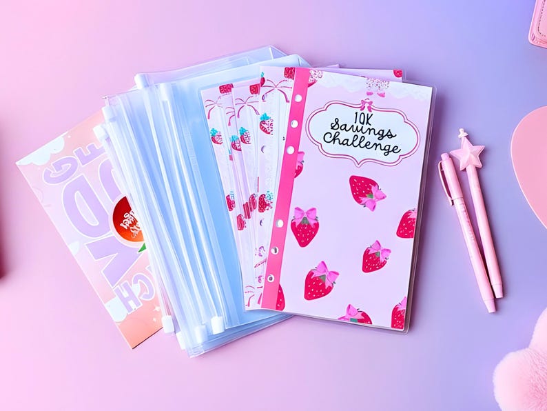 Strawberry Coquette 10K Savings Challenge Binder: Laminated Trackers image 2