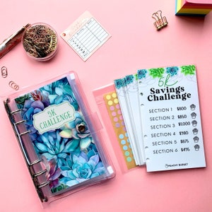 5K Savings Challenge A6 Budget Binder: Succulent Theme