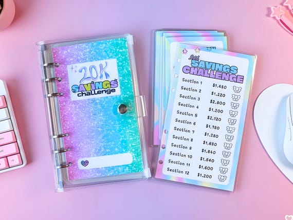 20k Savings Challenge Binder: Rainbow Glitter Budget Planner