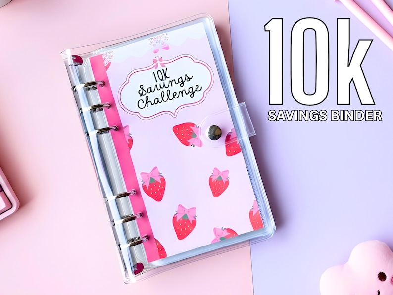 Strawberry Coquette 10K Savings Challenge Binder: Laminated Trackers image 1