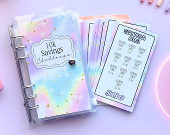 10k (10,000) Savings Challenge Budget Binder in Pastel, A6 Cash Envelope System with Laminated Trackers