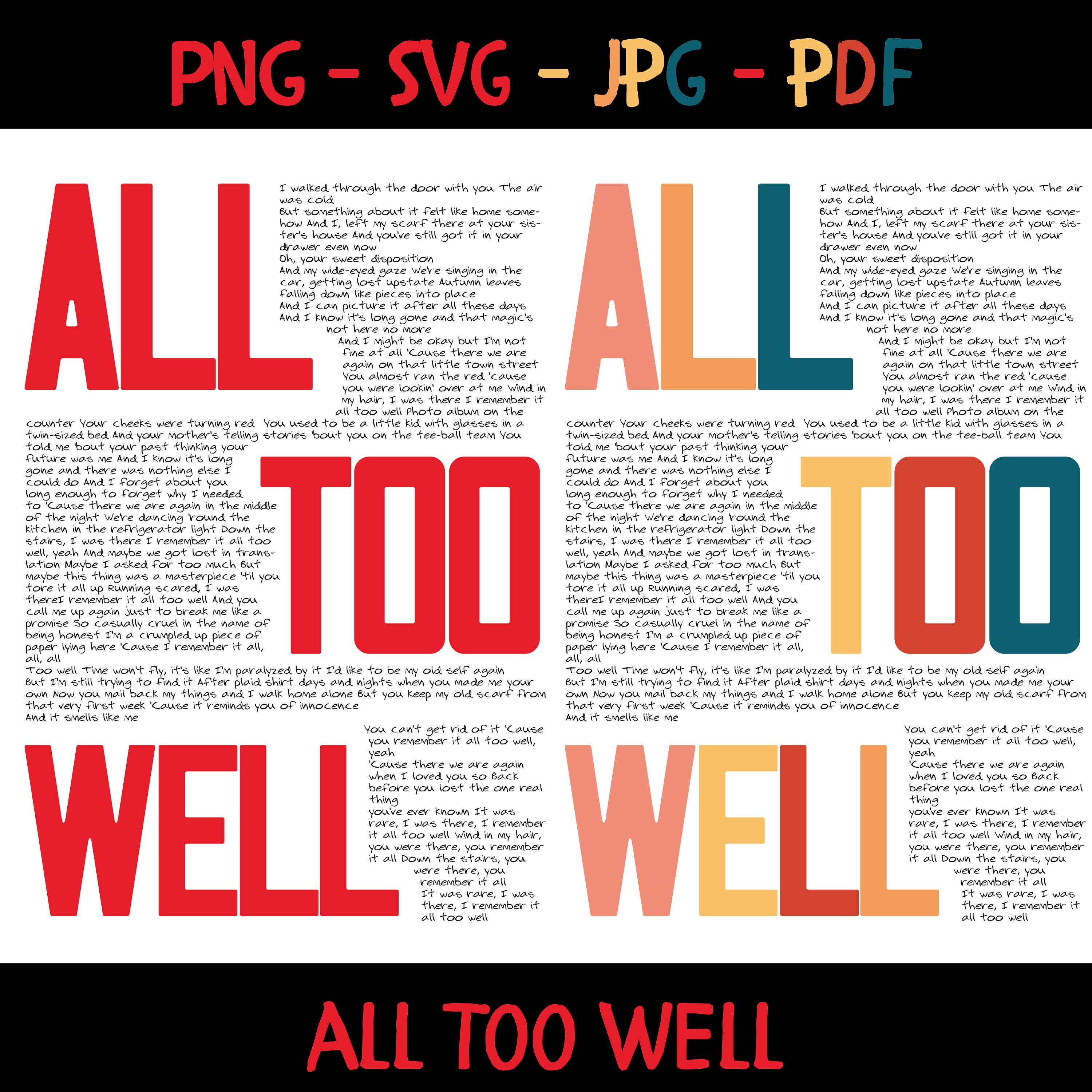 All Too Well Taylor Swift Minimalist Song Lyrics Greatest Hits of All Time  069 Jigsaw Puzzle by Design Turnpike - Instaprints