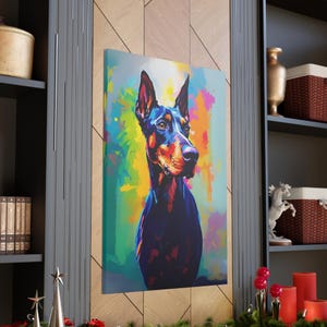 Dynamic Doberman Wall Decor - Vibrant Dog Canvas Art- Doberman Canvas Art - Colorful Abstract Dog Portrait