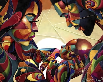 Family Hues by Salaam Muhammad / Black Family Art / African American Art / Black Art / Black Art Print / Unframed